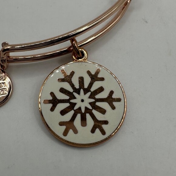 Alex And Ani Snowflake Expandable Charm Bangle Bracelet Rose Gold Finish 2015 Ed - Picture 1 of 6